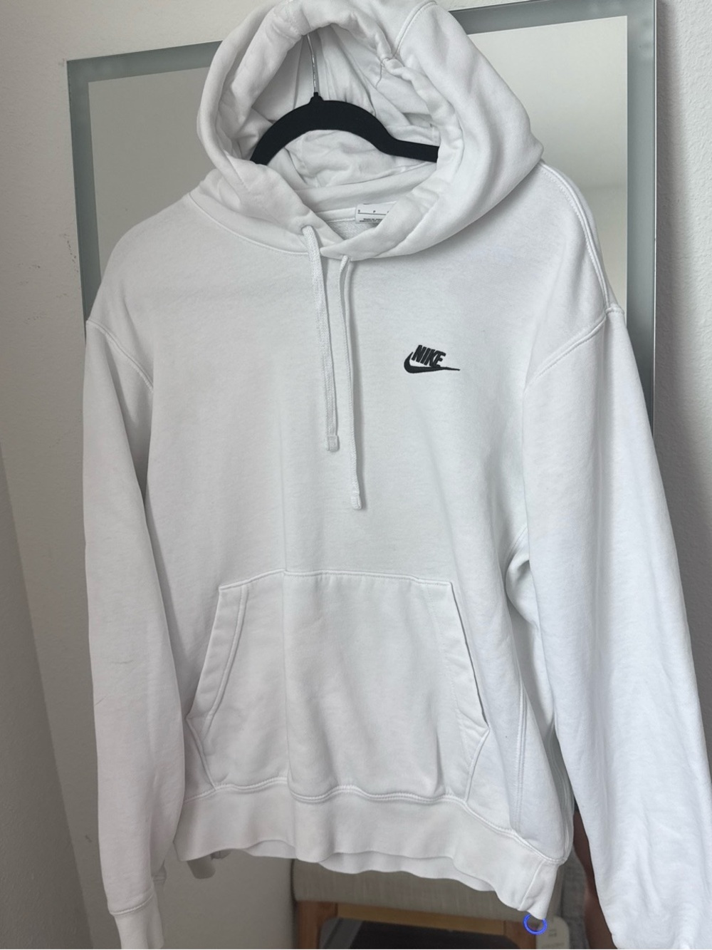 Nike White Hoodie with Black Logo - Men's Pullover Sweatshirt